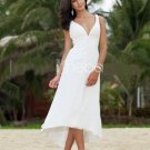 White Chiffon V-neck Bridal Evening Dress Sleeveless High Front Low Back Hi-low Beach Wedding Dress