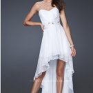 White Chiffon Beaded Bridal Evening Dress Strapless High Front Low Back Hi-low Beach Wedding Dress