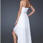 White Chiffon Beaded Bridal Evening Dress Strapless High Front Low Back Hi-low Beach Wedding Dress