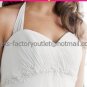 White Chiffon Empire Bridal Evening Dress Halter High Front Low Back Hi-low Beach Wedding Dress