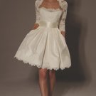 A-line Mini Ivory Satin Lace Short Bridal Gown Knee Length Prom Dress Long Sleeves Wedding Dress