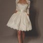 A-line Mini Ivory Satin Lace Short Bridal Gown Knee Length Prom Dress Long Sleeves Wedding Dress