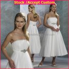 White Chiffon Empire Waist Bridal Evening Dress Strapless Ankle Length Beach Wedding Dress