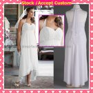 White Chiffon Empire Waist Bridal Evening Dress Strapless Ankle Length Beach Wedding Dress