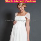 White Chiffon Empire Waist Bridal Evening Dress Cap SleevesShort Beach Maternity Wedding Dress