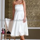White Satin Empire Waist Bridal Evening Dress Strapless Short  Maternity Wedding Dress