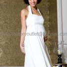 White Satin Empire Waist Bridal Evening Dress Halter Short Maternity Wedding Dress