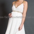 White Chiffon Empire Waist Bridal Evening DressGold Beaded  V-neck Short Maternity Wedding Dress