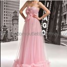 Pink Tulle Empire Waist Bridal Evening Dress Strapless Long Maternity Wedding Dress & Bow