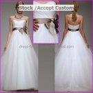 White Organza Empire Waist Bridal Evening Dress Strapless Long Maternity Wedding Dress & Maroon Sash