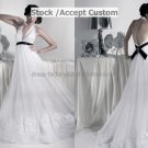 White Organza Empire Waist Bridal Evening Dress Halter Long Maternity Wedding Dress & Black Sash