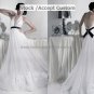 White Organza Empire Waist Bridal Evening Dress Halter Long Maternity Wedding Dress & Black Sash