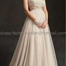 Champagne Tulle Empire Waist Bridal Evening Dress Strapless Long Pregnant Wedding Dress & Satin Sash
