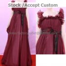 Sexy Burgundy Red Organza Empire Waist Bridal Evening Dress Cap Straps Long Korean Wedding Dress