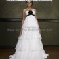White Tiered Chiffon Empire Waist Bridal Dress Strapless Long Maternity Wedding Dress & Black SASH
