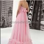 Pink Tulle Empire Waist Bridal Evening Dress Strapless Long Maternity Wedding Dress & Bow