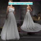 White Lace Empire Waist Bridal Evening Dress Strapless Jeweled Long Wedding Dress
