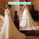 Ivory LaceTule Empire Waist Bridal Evening Dress Thin Straps Long Royal Wedding Dress