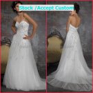 White Tulle Lacve Applique Empire Waist Bridal Evening Dress Thin Straps Long Royal Wedding Dress