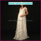 White Lace Flowers Empire Waist Bridal Evening Dress Off Shoulder Long Pregnant Wedding Dress