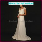 White Lace Applique Empire Waist Bridal Evening DressCap Sleeves Long Manternity Wedding Dress