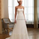 Champagne Lace Organza Empire Waist Bridal Evening Dress Strapless Long Wedding Dress