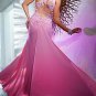 Pink White Chiffon Lace Bridal Evening Dress Jeweled Backless Prom Dress Formal Gown