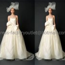 Ivory Satin Tulle A-line Bridal Gown Asymmetrical Custom Wedding Dress Big Bow