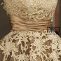A-line Champagne Sash Tulle Bridal Dress Lace Applique Ankle Length Beach Wedding Dress