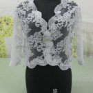Ivory White Alencon Lace Bridal Dress Jacket V-neck Long Sleeves Wedding Dress Bolero Jacket J01
