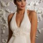 A-line Short Ivory Organza Evening Dress Bridesmaid Dress Sleevelss V-neck Tea Length Wedding Dress