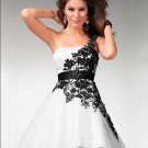 One Shoulder Short Bridal Ball Gown Black Lace White Organza  Beading A-line Wedding Dress