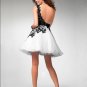 One Shoulder Short Bridal Ball Gown Black Lace White Organza  Beading A-line Wedding Dress