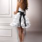 Strapless Short Bridal Ball Gown Black Sash White Satin A-line Wedding Dress