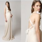 Beige Chiffon Empire Waist Maternity Bridal Dress Lace Up Back V-neck Pregnant Wedding Dress H176