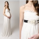 Ivory Chiffon Empire Waist Maternity Bridal DressStrapless Black Sash Pregnant Wedding Dress H175