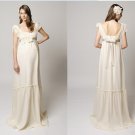 Beige Chiffon Empire Waist Maternity Bridal Gowns V-neck Off Shoulder Pregnant Wedding Dress H173