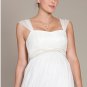 White Chiffon Empire Waist Maternity Bridal Dress Lace Top Cap Sleeves Pregnant Wedding Dress H171
