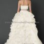 Strapless White Organza A-line Bridal Gown Asymmetrical Wedding Dress Free Gray Sash V1209