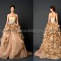Strapless White Organza A-line Bridal Gown Asymmetrical Wedding Dress Free Gray Sash V1209