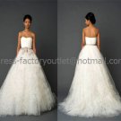 Strapless White Organza Lace A-line Bridal Gown Asymmetrical Vera Wedding Dress Free Sash V1203