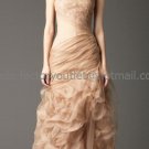 Strapless A-line Asymmetrically Bridal Gown Veiled Lace Organza Scallop Wedding Dress