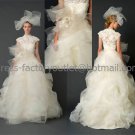 High-neck Cap-sleeve White Ball Gown Lace Appliques Tulle Asymmetrically Wedding Dress