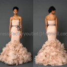 Strapless Mermaid Bridal Gown Drop-waist Corset Nude Organza Skirt Wedding Dress