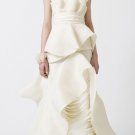 Strapless Mermaid Bridal Gown Full-length White Satin Asymmetrically Wedding Dress with Sash V9