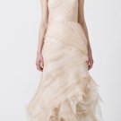 One Shoulder Sheer Straps Nude Organza Bridal Gown Full-length Asymmetrically Wedding Dress V2
