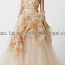 A-line Strapless Pleated Jeweled Nude Organza Bridal Gown Corset Asymmetrically Wedding Dress V8