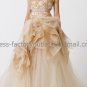 A-line Strapless Pleated Jeweled Nude Organza Bridal Gown Corset Asymmetrically Wedding Dress V8