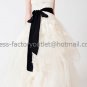Strapless White Organza Ball Gown Lace Appliques Asymmetrically Wedding Dress Black Sash V21