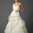 A-line White  Ruffled Organza  Bridal Ball Gown Asymmetrically Wedding Dress Free Sash V66